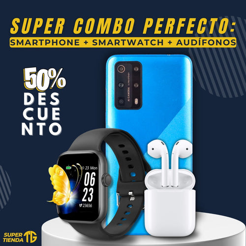 Combo Perfecto - Smartphone + Smartwatch + Audífonos - CONTRA ENTREGA